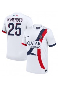 Paris Saint-Germain Nuno Mendes #25 Jalkapallovaatteet Vieraspaita 2024-25 Lyhythihainen